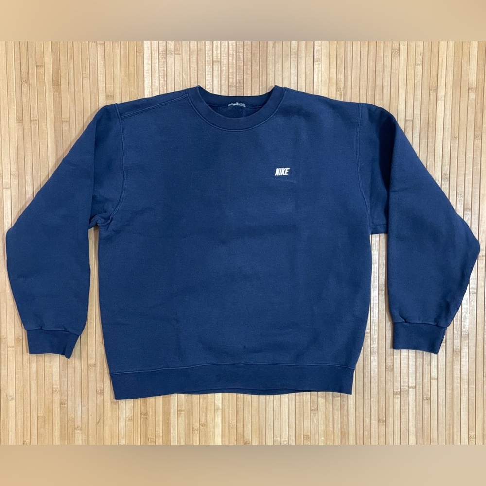 Vintage 90s Nike Navy Blue Mini Spellout Embroidered Sweatshirt